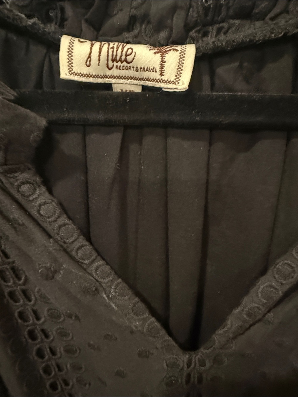 Black Eyelet Maxi Dress with Tie Waist - Picture 2 of 6